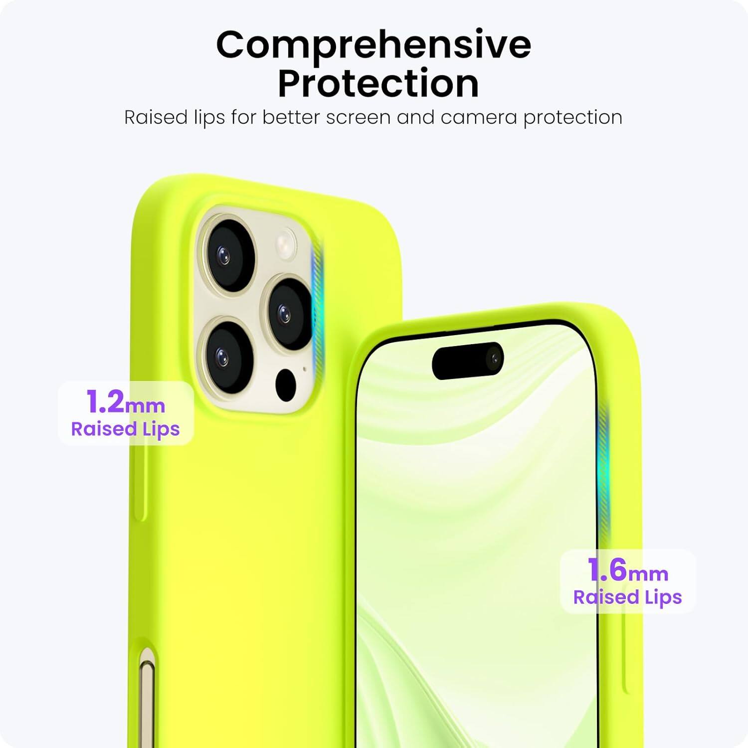 Comprehensive Protection
Raised lips for better screen and camera protection
1.2mm Raised Lips
1.6mm Raised Lips