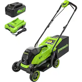 Greenworks - 24V 13" Brushless (Push) Cordless Lawn Mower, 4.0Ah Battery and Charger - Green