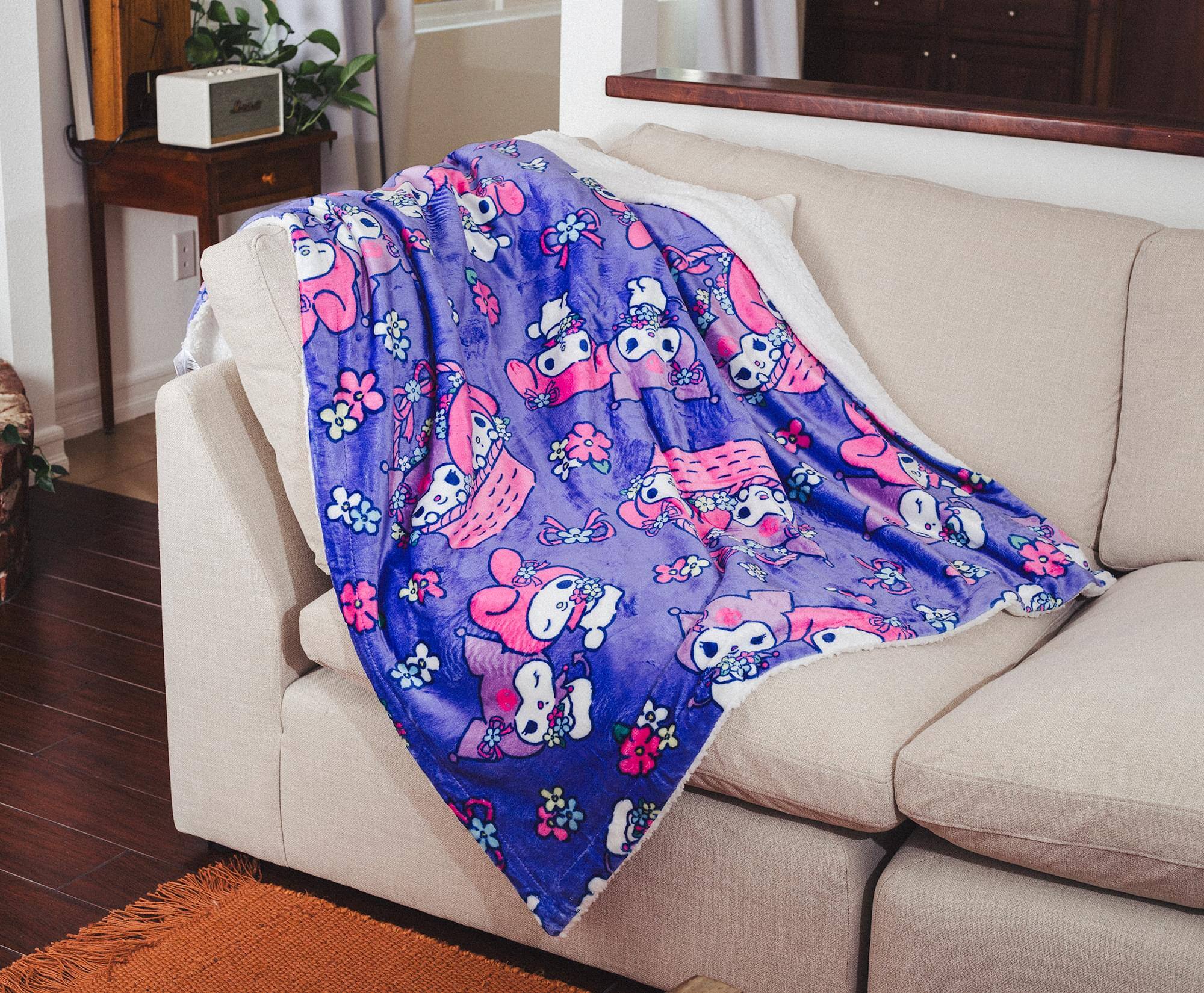 Alt View 5. The Northwest Group - Sanrio My Melody and Kuromi Flower Baskets Sherpa Throw Blanket | 50 x 60 Inches - Blue.