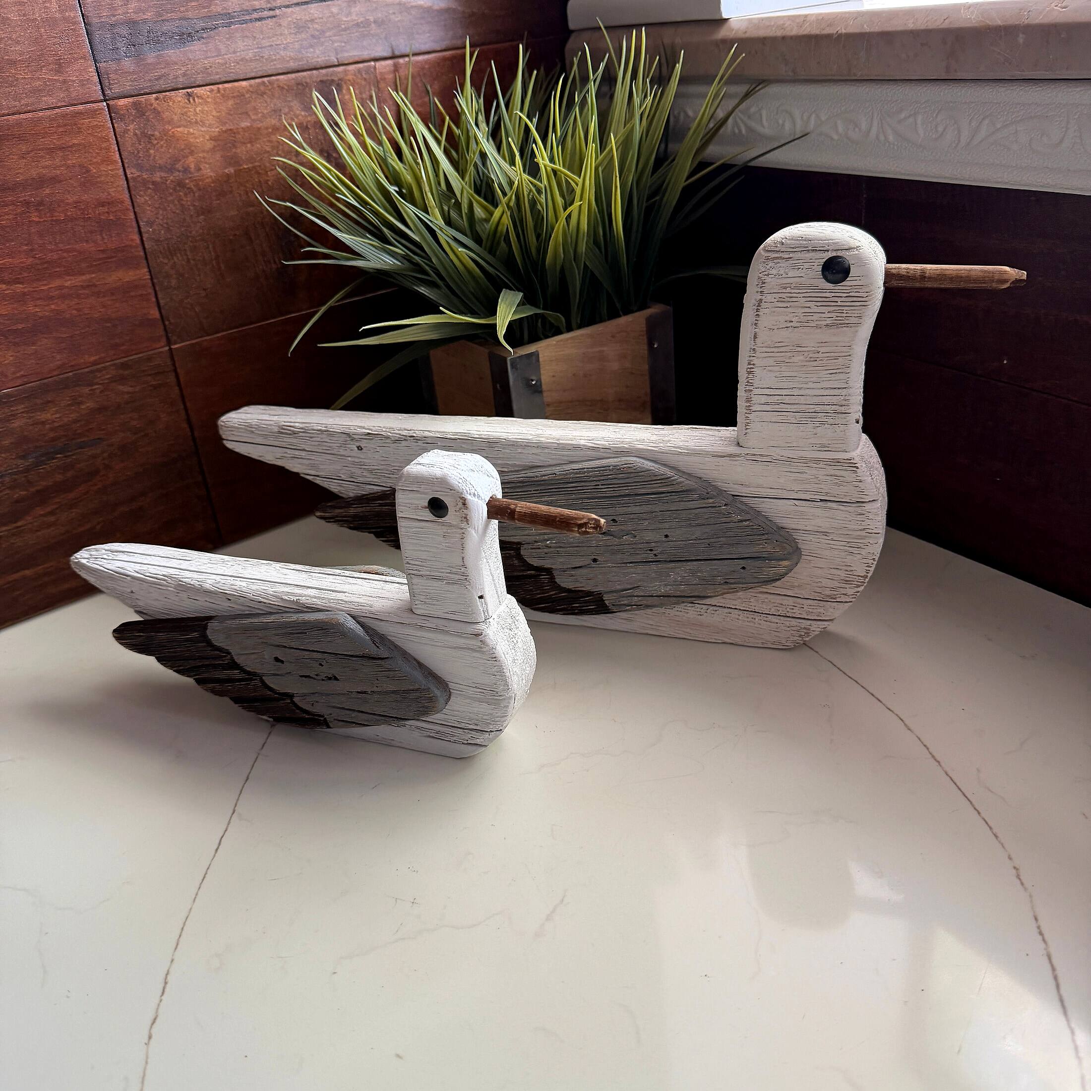 Alt View 6. Things2Die4 - Wooden Seagull Statues Set of 2 Coastal White Bird Shelf Decor 7.5 In - White.