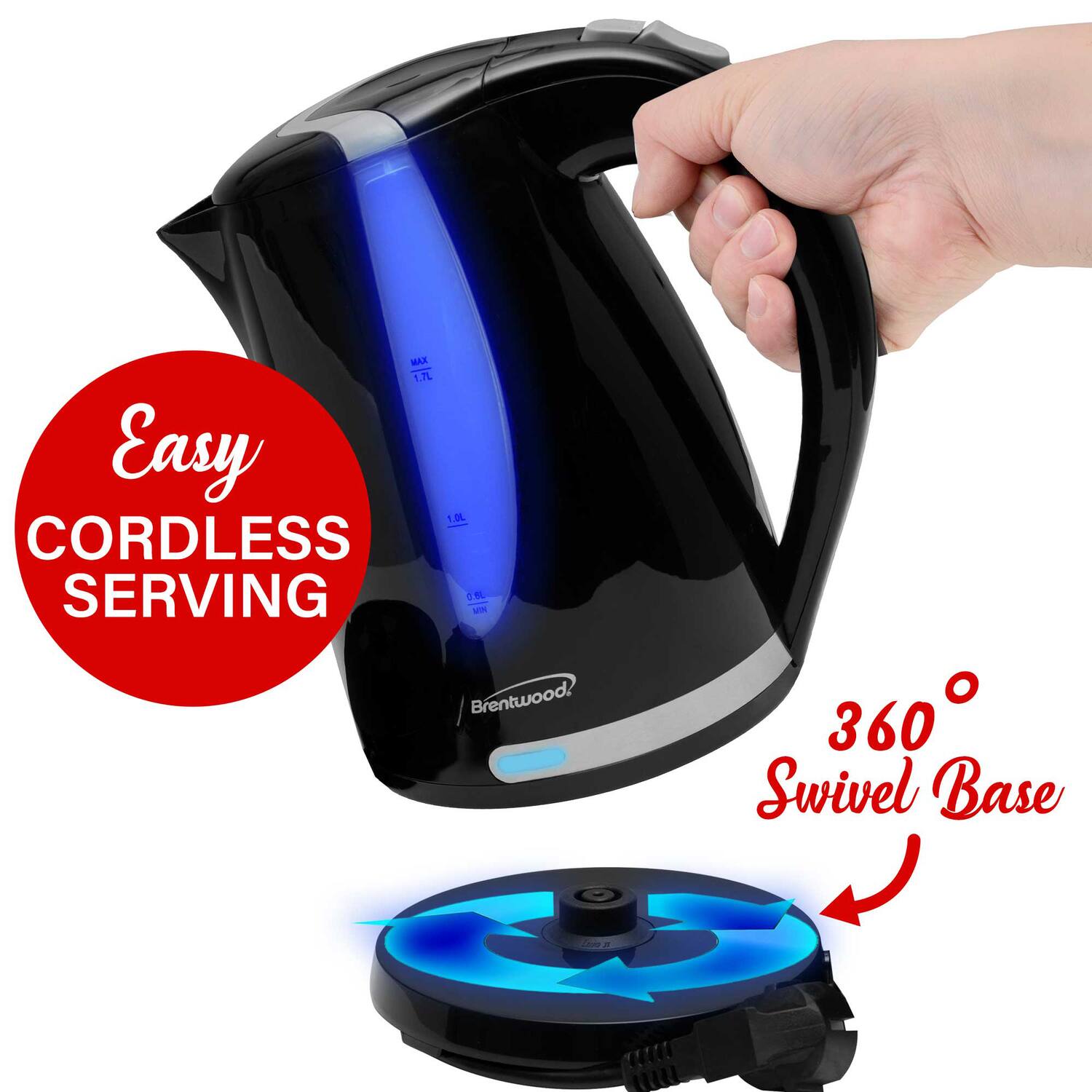 Easy Cordless Serving  
360° Swivel Base  
Max 1.7L  
Brentwood