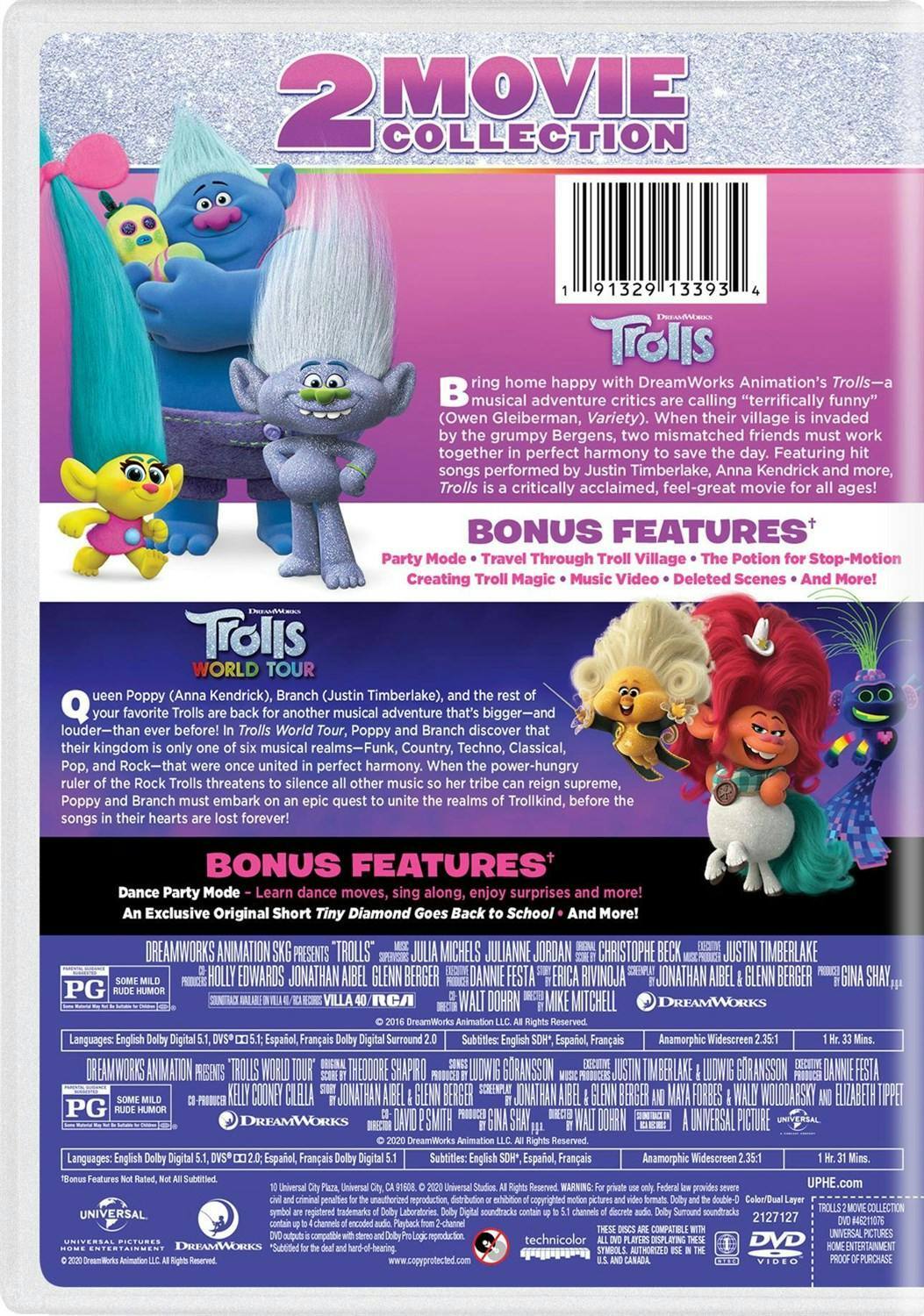 Back. Trolls/Trolls World Tour (DVD Double Feature) [DVD].