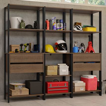 Front. Madesa - Madesa Garage Storage Rack with 4 Drawers and Open Shelves 78"L - Black/Brown - Rustic/Black.