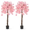 Front. Costway - Costway 2 Pack 5.5 FT Tall Artificial Cherry Blossom Tree with Pink Flowers Decoration Pink - Pink.