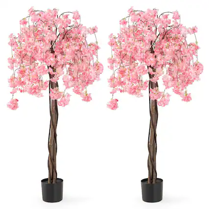 Front. Costway - Costway 2 Pack 5.5 FT Tall Artificial Cherry Blossom Tree with Pink Flowers Decoration Pink - Pink.
