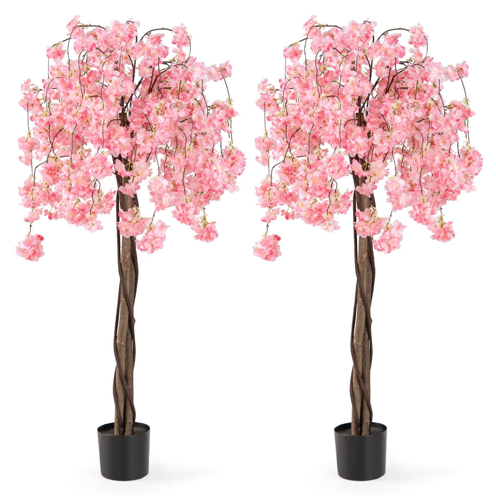 Front. Costway - Costway 2 Pack 5.5 FT Tall Artificial Cherry Blossom Tree with Pink Flowers Decoration Pink - Pink.