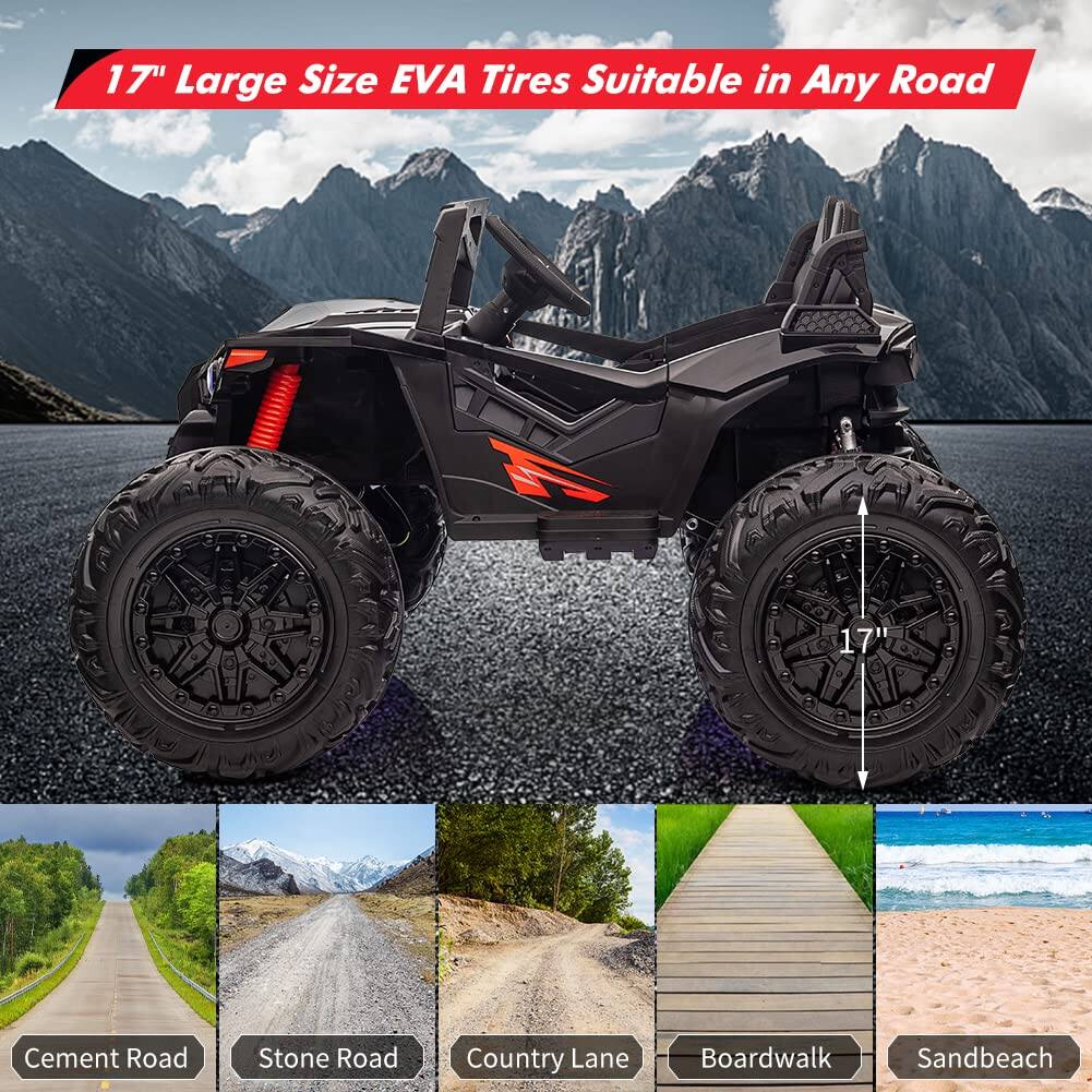 17" Large Size EVA Tires Suitable in Any Road

- Cement Road
- Stone Road
- Country Lane
- Boardwalk
- Sandbeach