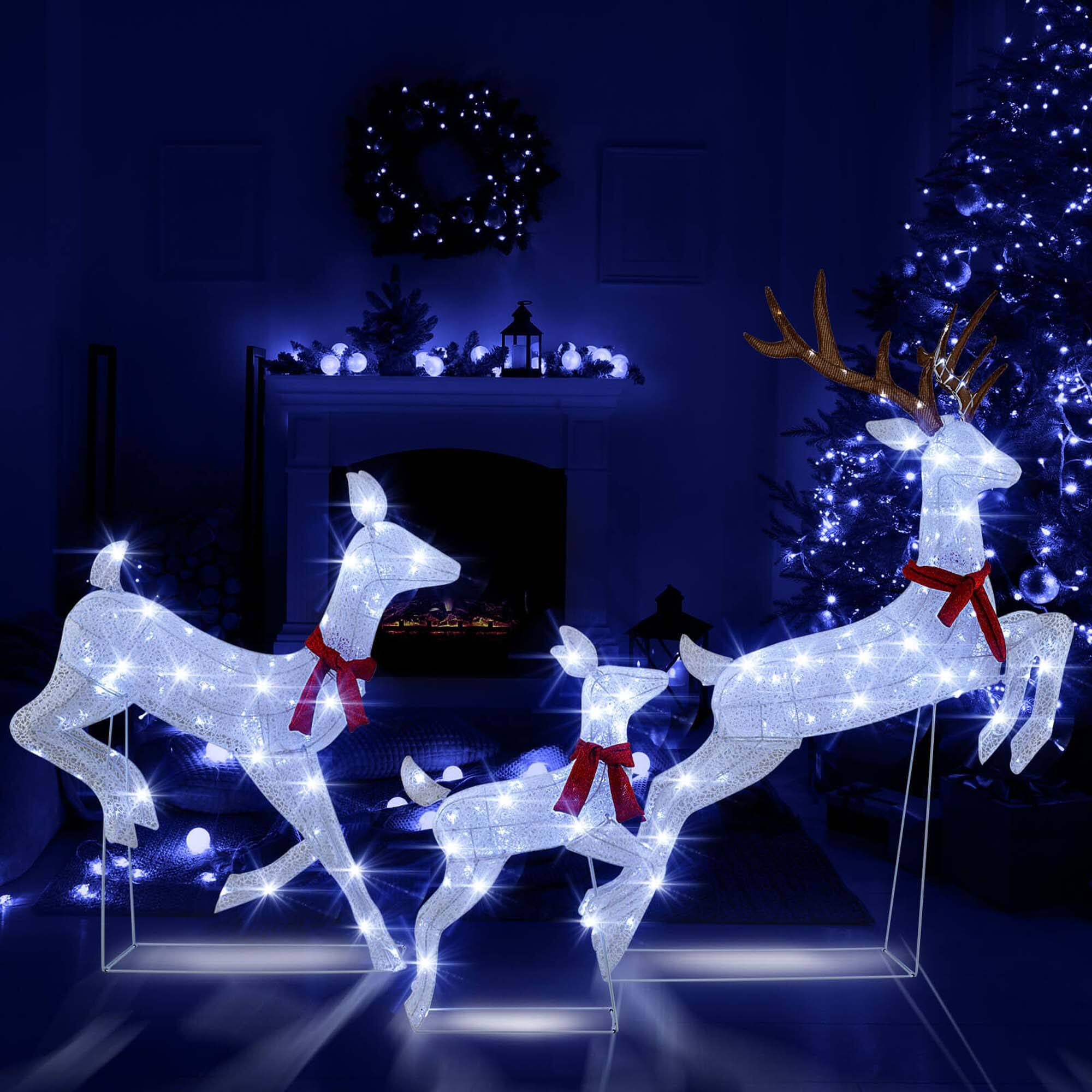 Alt View 3. Costway - Costway 3 PCS Christmas Lighted Reindeer Family Set with 255 Cold White LED Lights Stakes - White.