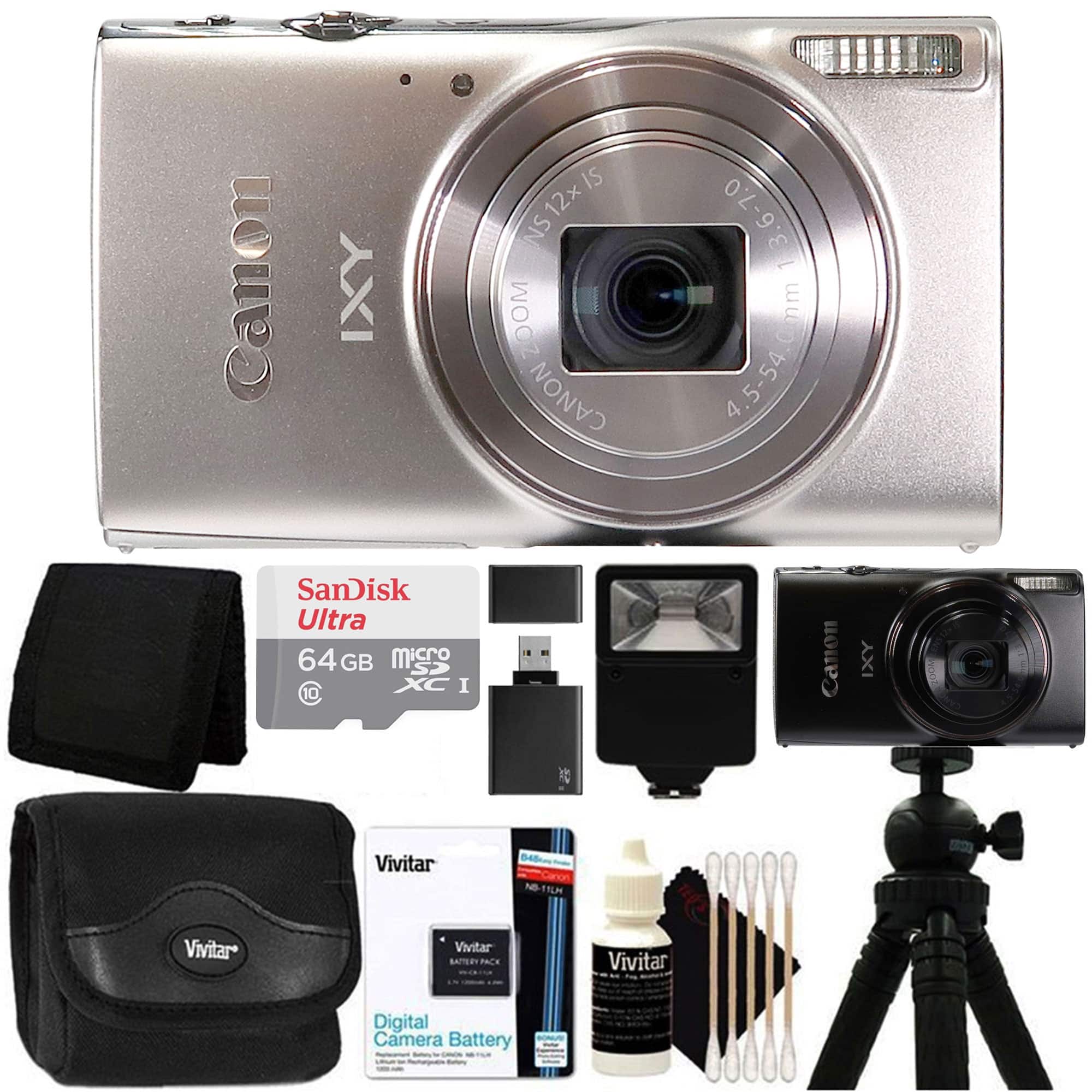 Canon - PowerShot IXY 650 HS Camera with 64GB Memory + Complete Accessory Kit Great for Gifts - Silver