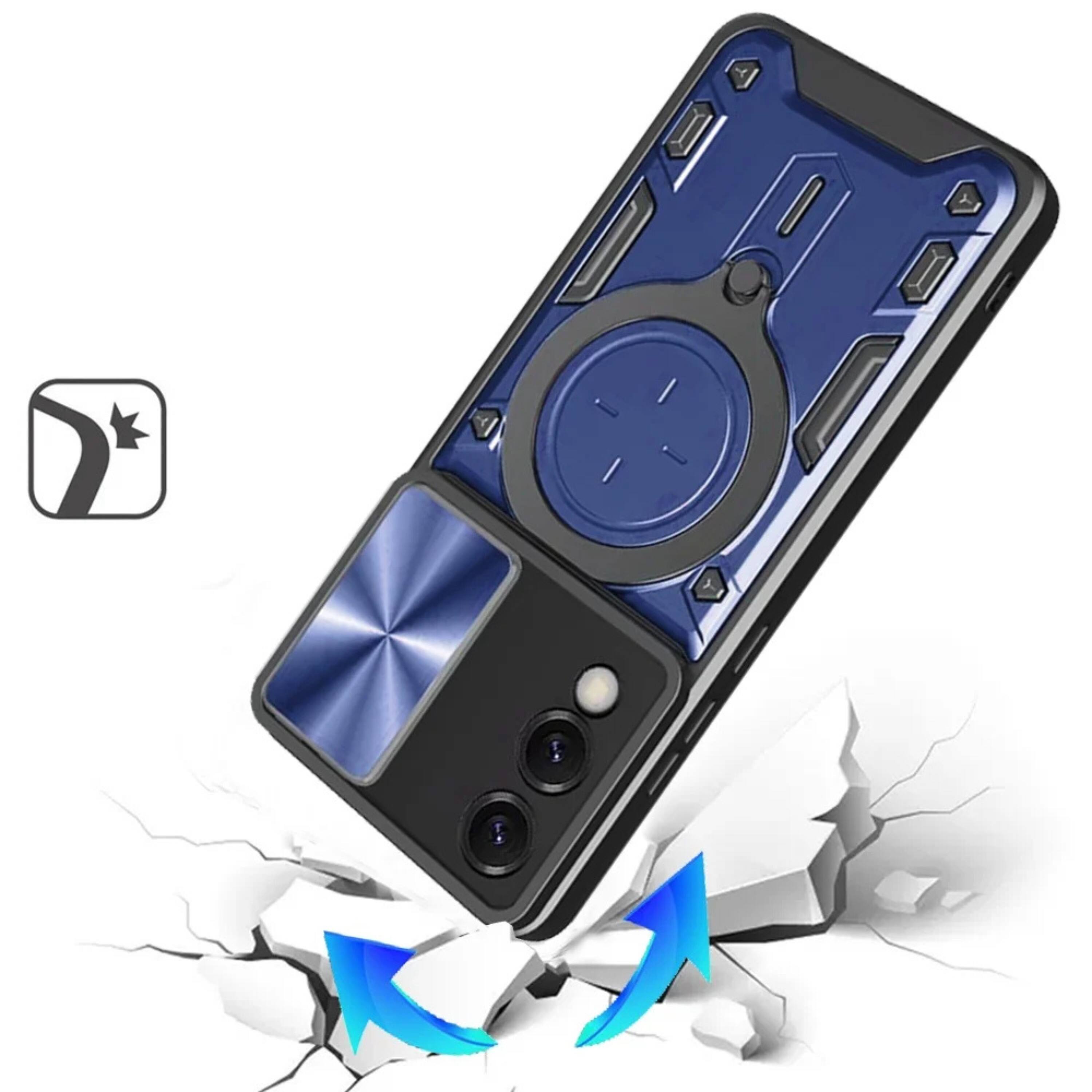 Angle. Kitcheniva - Hybrid Magnetic Ring Stand Phone Case With Camera Protection And Tempered Glass For Samsung S25 Edge Blue - Blue.