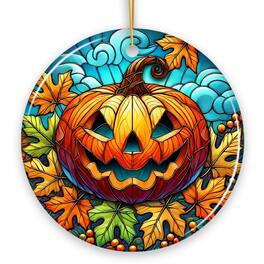 OrnamentallyYou - Pumpkin Spice and Crispy Leaves Stained Glass Style Ceramic Ornament Halloween Themed - Multi-colored