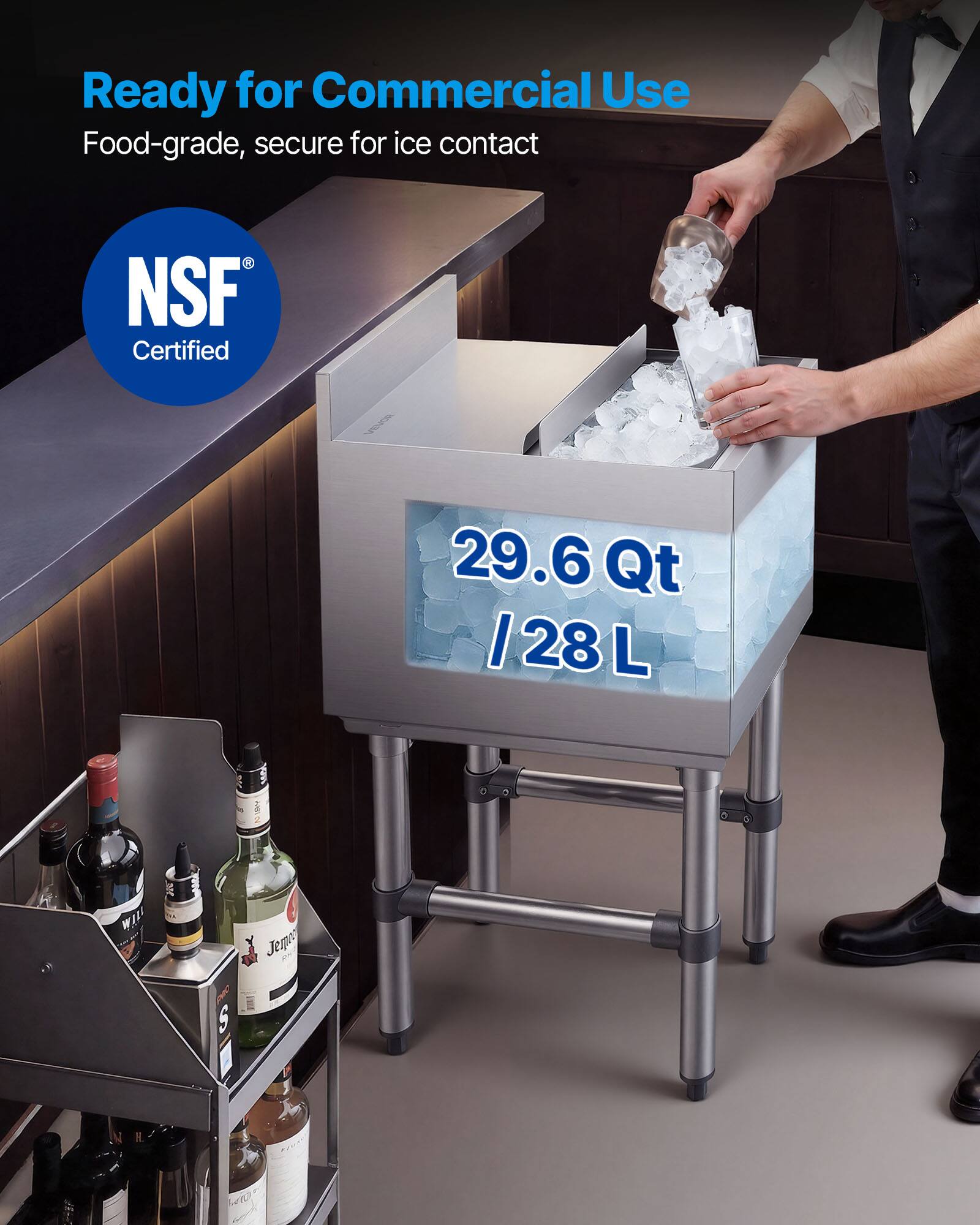 Ready for Commercial Use  
Food-grade, secure for ice contact  
NSF Certified  
29.6 Qt / 28 L