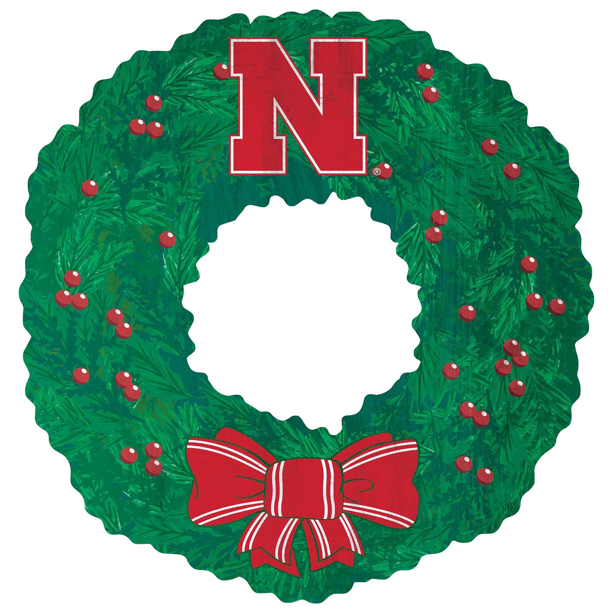Front. Fan Creations - Nebraska Huskers 16'' Team Wreath Sign - Green.