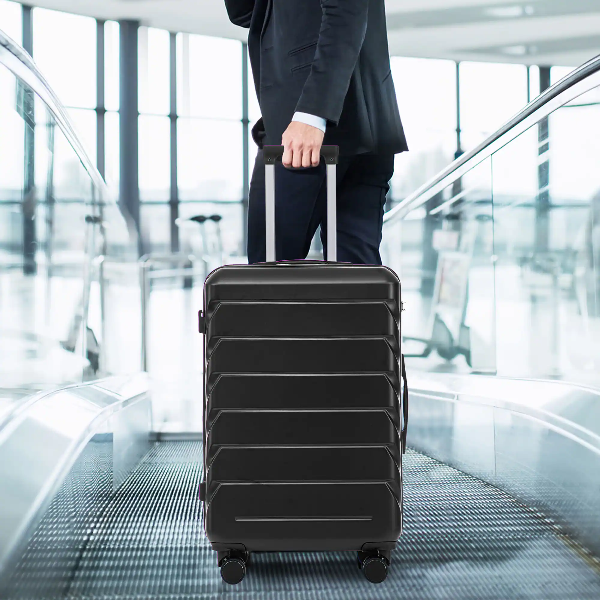 Back. Dexmalle - Dexmalle-3Pces 20"/24"/28" ABS Spinner Wheel Luggage-Black - Black.