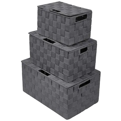 Front. Sorbus - Sorbus Set of 3 Storage Baskets for Organizing with Lid, Mesh, Linen, Organizer Storage Baskets for Home or Office - Gray.