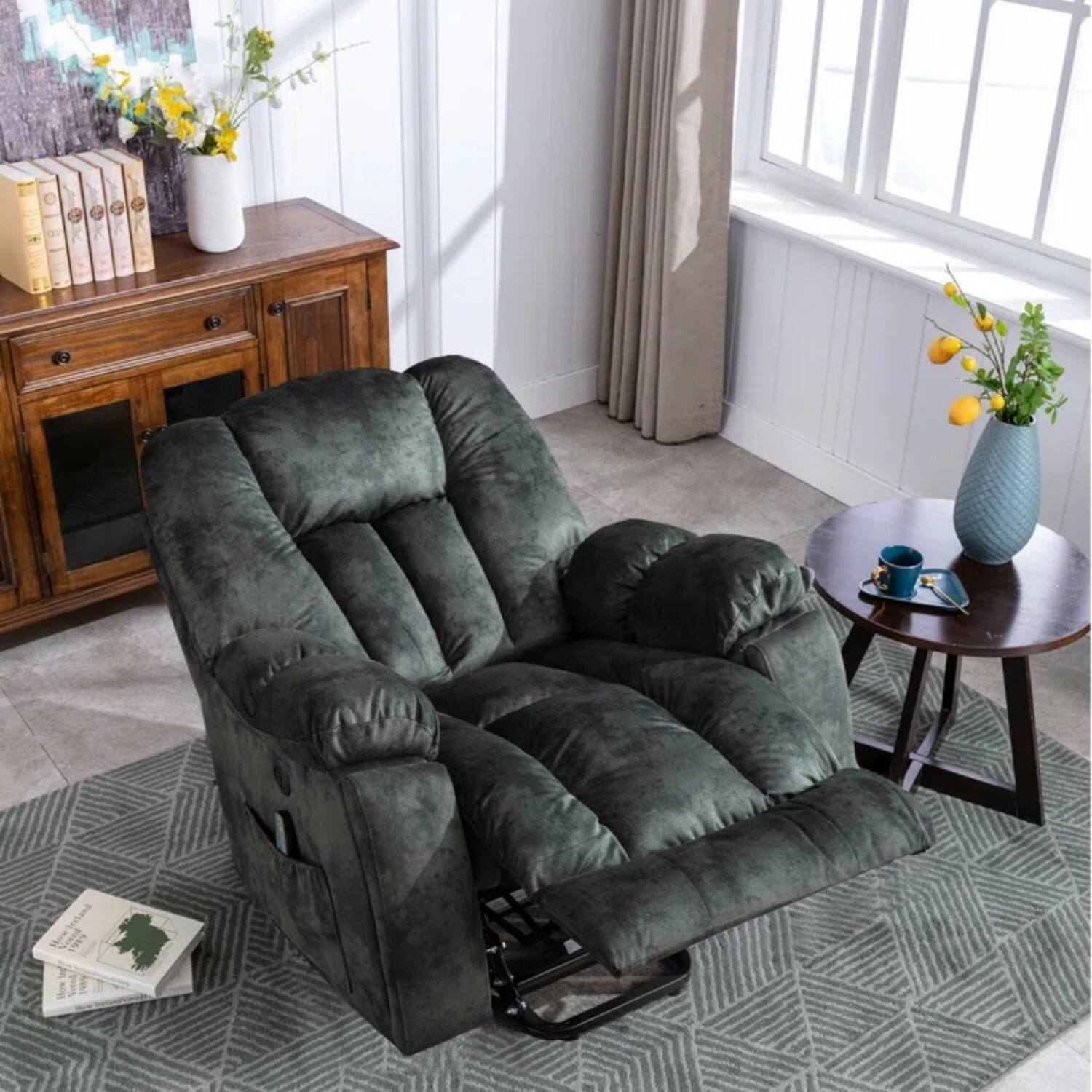 Alt View 7. Bestier - Set of 2- 40.6" W Microsuede Power Lift Recliner Chair with Massage and Heating - Green & Grey.