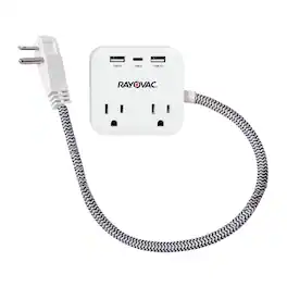 Rayovac - 2-AC Outlet 3-USB Port 490-Joule Surge Protector Power Strip 1.5-Ft. Cord Right-Angle Plug FL-143SC - White