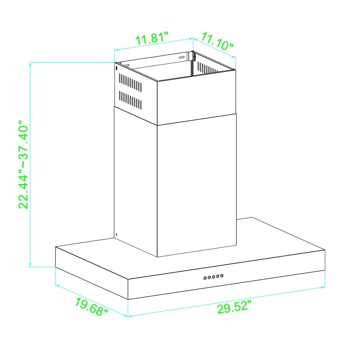The text on the image is grouped as follows:

- 11.81"
- 11.10"
- 22.44"~37.40"
- 19.68"
- 29.52"