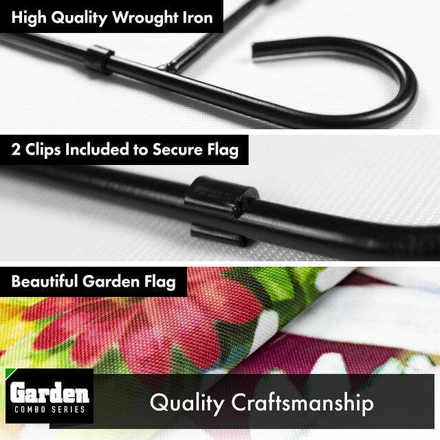 High Quality Wrought Iron

2 Clips Included to Secure Flag

Beautiful Garden Flag

Quality Craftsmanship

Garden COMBO SERIES