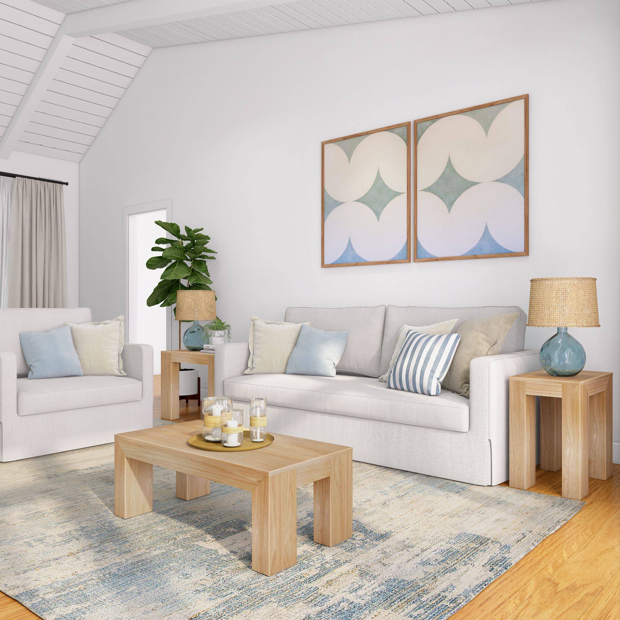 Alt View 6. Plank+Beam - Modern Rectangular Coffee Table (40in x 20in / 1020mm x 510mm), Blonde Wirebrush - Blonde Wirebrush.