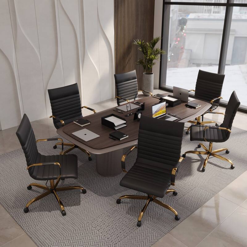 Angle. LeisureMod - Harris Ergonomic High-Back Office Chair Leather Upholstery, Adjustable Swivel, Tilt, and Gold Stainless Steel Frame - Black.