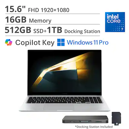 15.6" FHD 1920x1080
16GB Memory
512GB SSD + 1TB
Intel Core 7
Docking Station
Copilot Key
Windows 11 Pro
*Docking Station Included