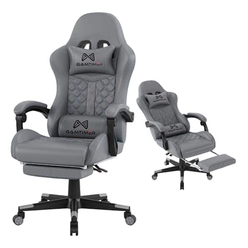 Hirose Alice - Gaming Chair Adult High Computer With Footrest And Linked Armrests Office Video Game Support Ergonomic - Gray