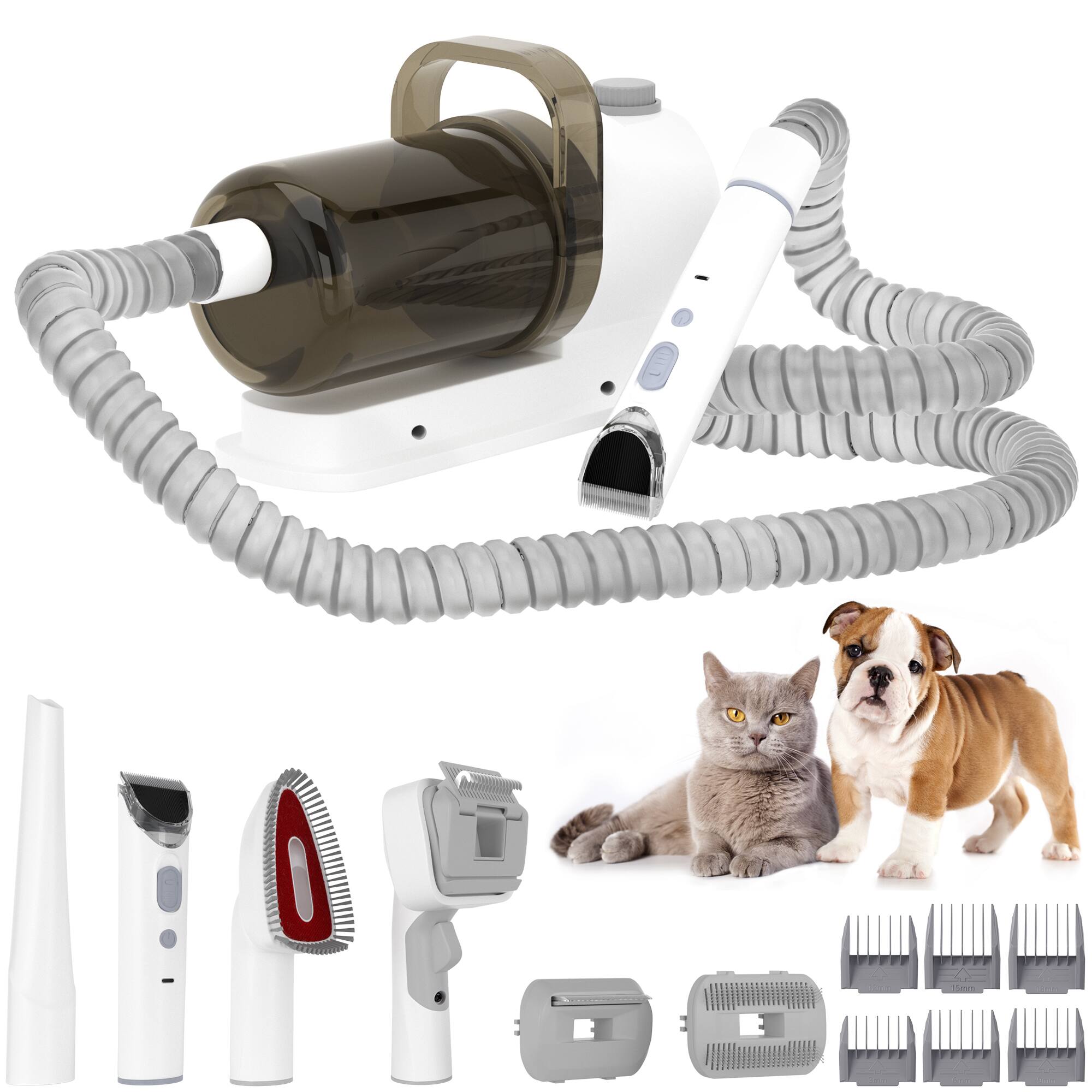 Front. Topteng - 5-in-1 Pet Grooming Vacuum Kit - Hair Clipper with Suction, 1.5L Dust Cup, Low Noise, 6 Guide Combs for Dogs & Cats.