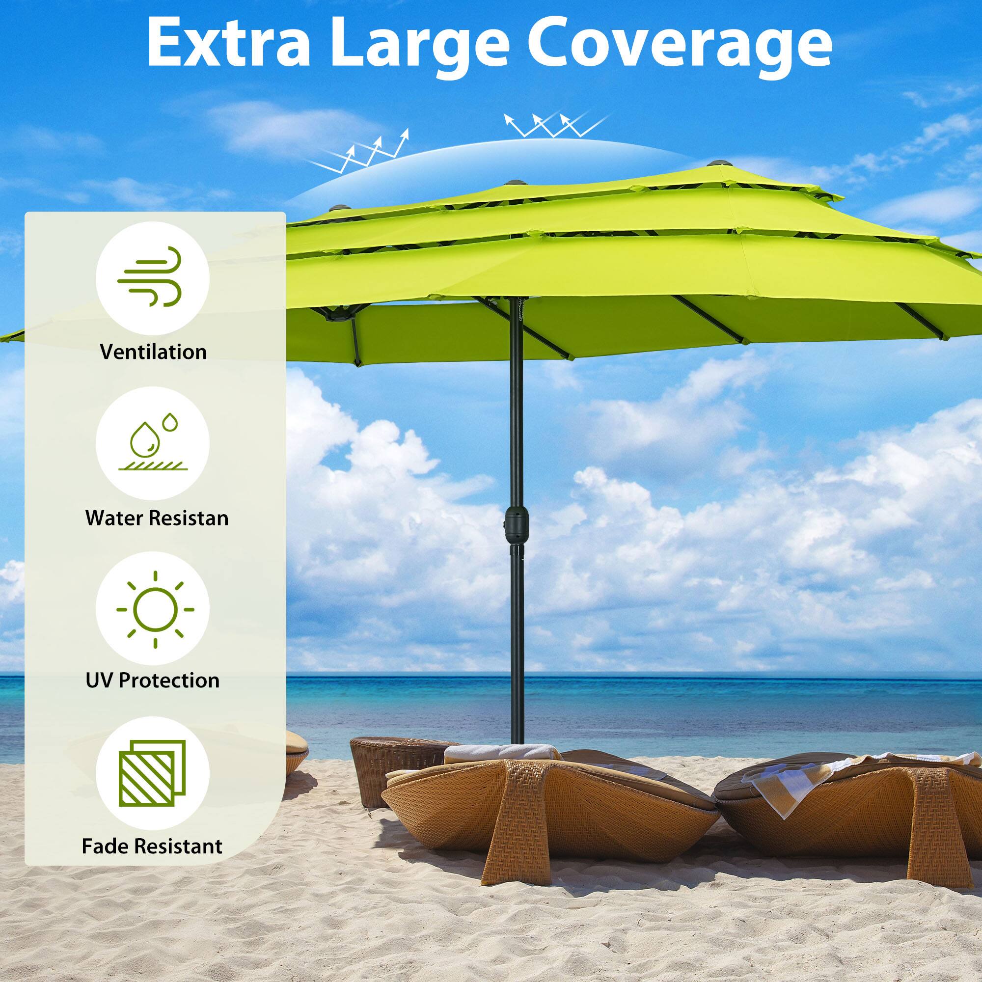 Extra Large Coverage

- Ventilation
- Water Resistant
- UV Protection
- Fade Resistant