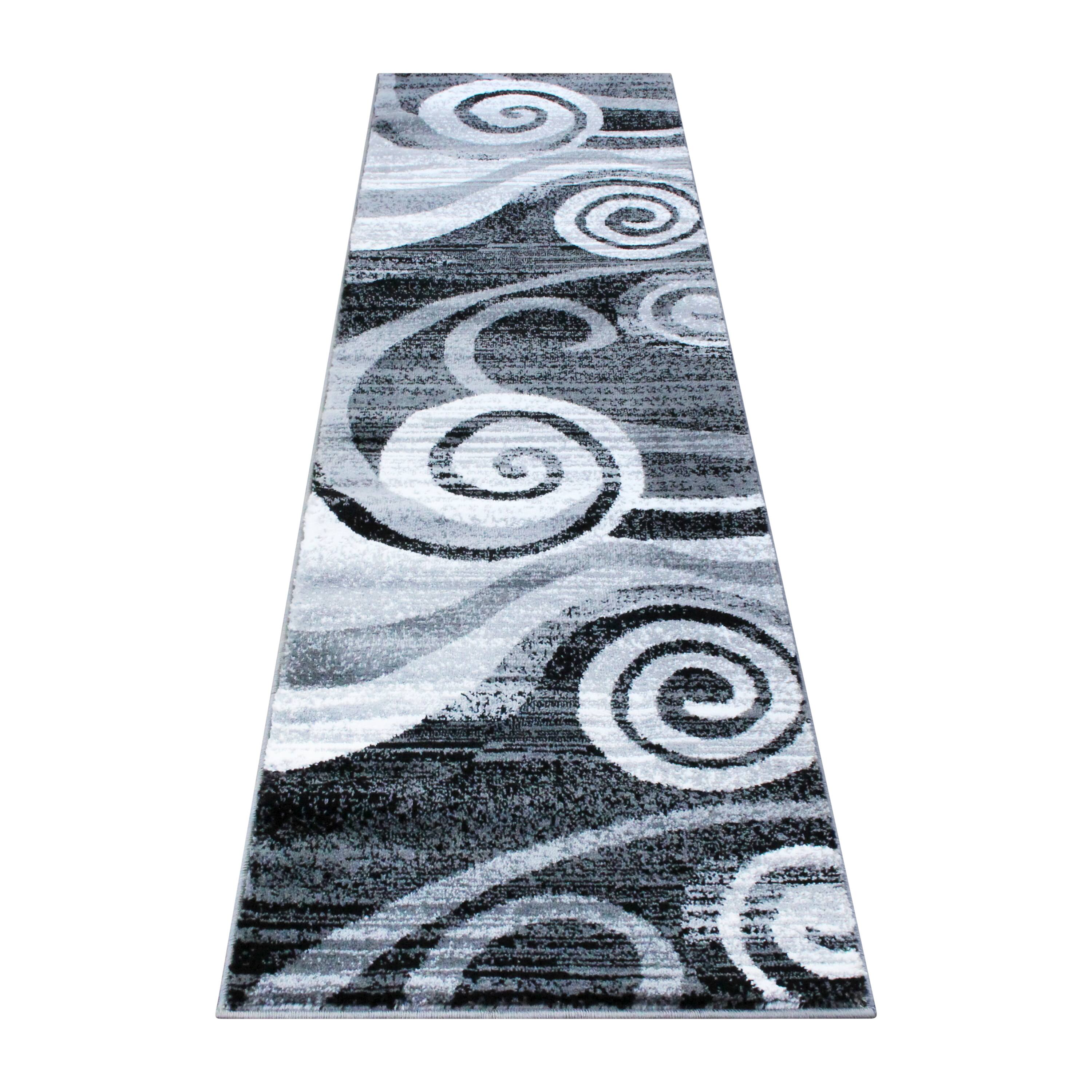 Alt View 1. Emma + Oliver - Aeris Contemporary Swirl Plush Pile Accent Rug with Scraped Effect and Jute Backing - Grey.