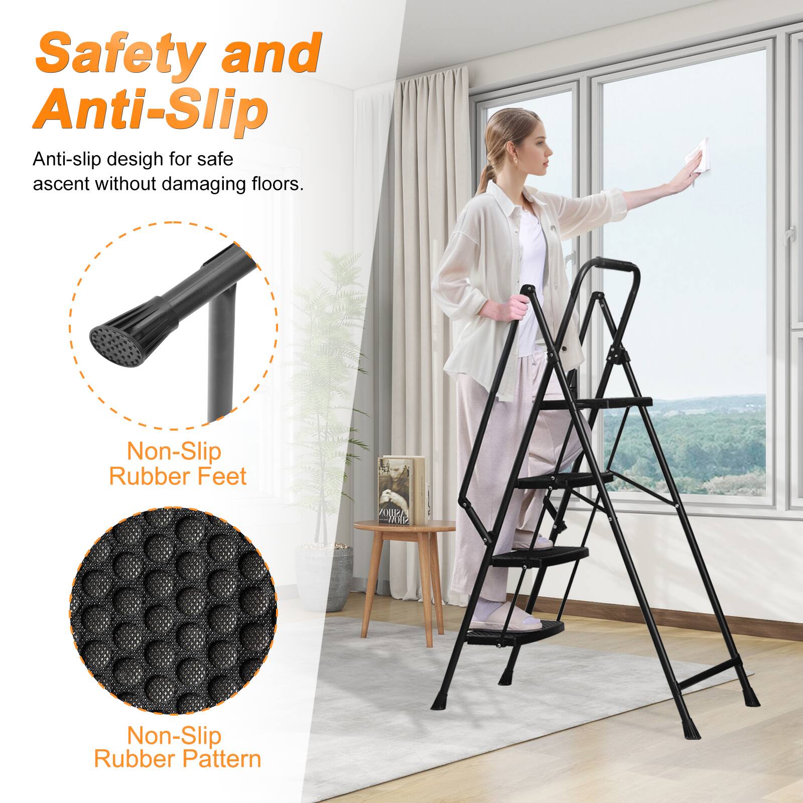 Safety and Anti-Slip

Anti-slip design for safe ascent without damaging floors.

Non-Slip Rubber Feet

Non-Slip Rubber Pattern
