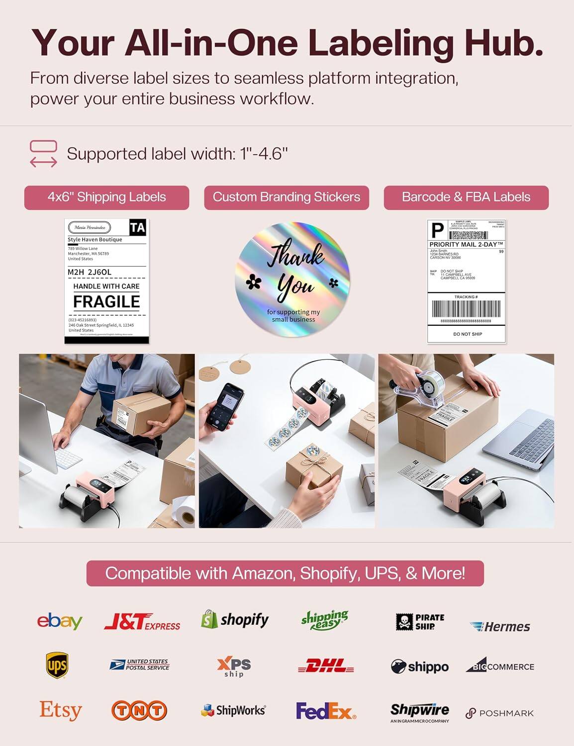 Phomemo PM64D 4x6'' Wireless Thermal Label Printer With Touch Screen ...
