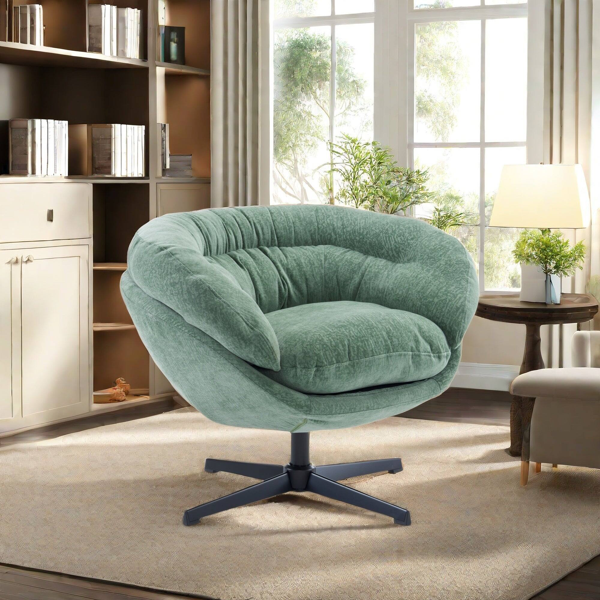 Alt View 1. Boyel Living - Green Modern Chenille Round Swivel Office Chair with Removable Cushion. Black Metal Base - Green.