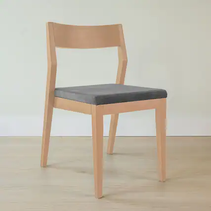 Front. Plank+Beam - Dining Chair Frame (1 Pack), Blonde with Graphite Cushion - Blonde.