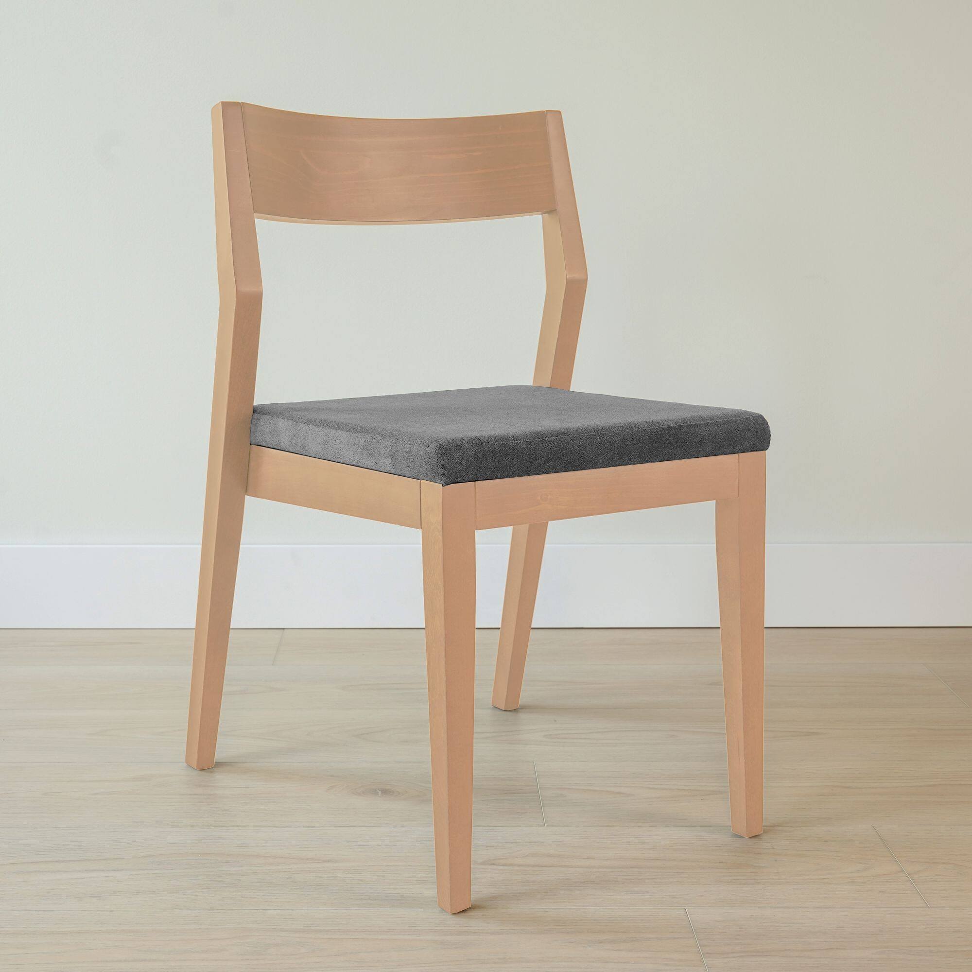 Front. Plank+Beam - Dining Chair Frame (1 Pack), Blonde with Graphite Cushion - Blonde.
