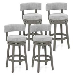 Gymax - Set of 4 Upholstered Swivel Bar Stools Wooden Bar Height Kitchen Chairs Grey - Gray