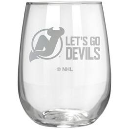 Great American Products - New Jersey Devils Etched 17oz. Rally Cry Stemless Wine Glass - Multicolor