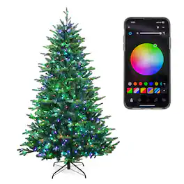 Gymax - 7 FT Pre-lit Artificial Christmas Tree w/ APP Control & 15 Lighting Modes - Green