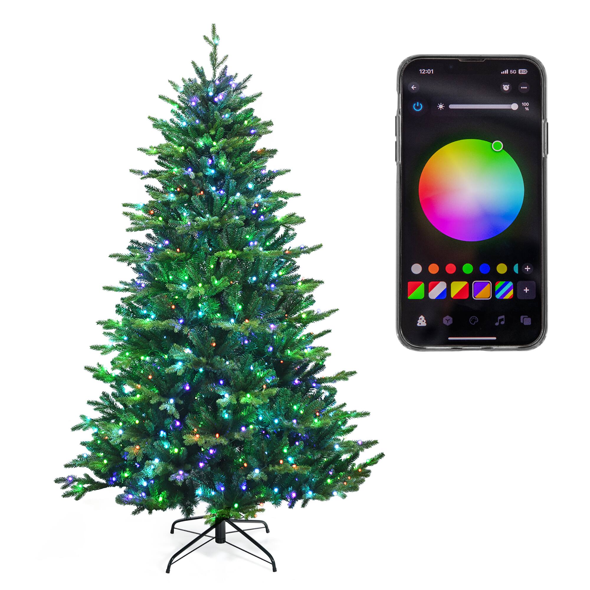 Gymax - 7 FT Pre-lit Artificial Christmas Tree w/ APP Control & 15 Lighting Modes - Green