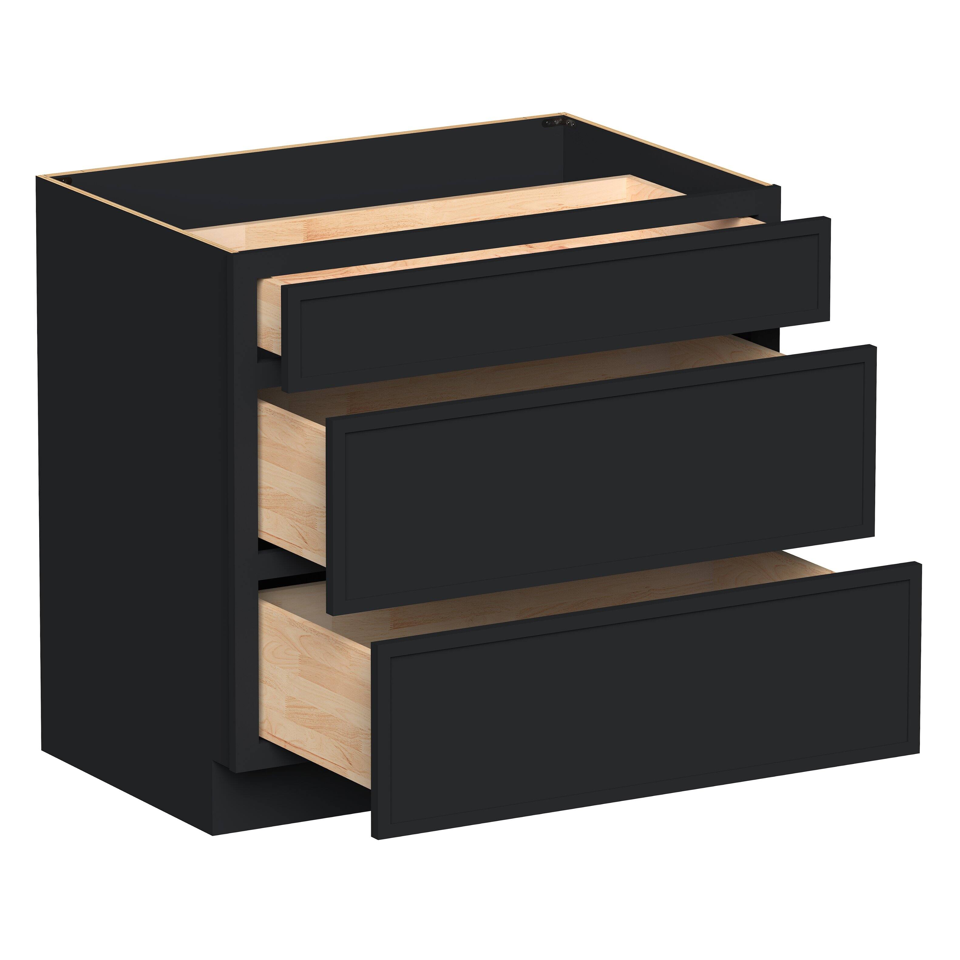 Angle. Boyel Living - 36-in W x 34.5-in H x 24-in D Shaker RTA Kitchen 3-Drawer Base Cabinet with Soft-Close Drawers - Black.