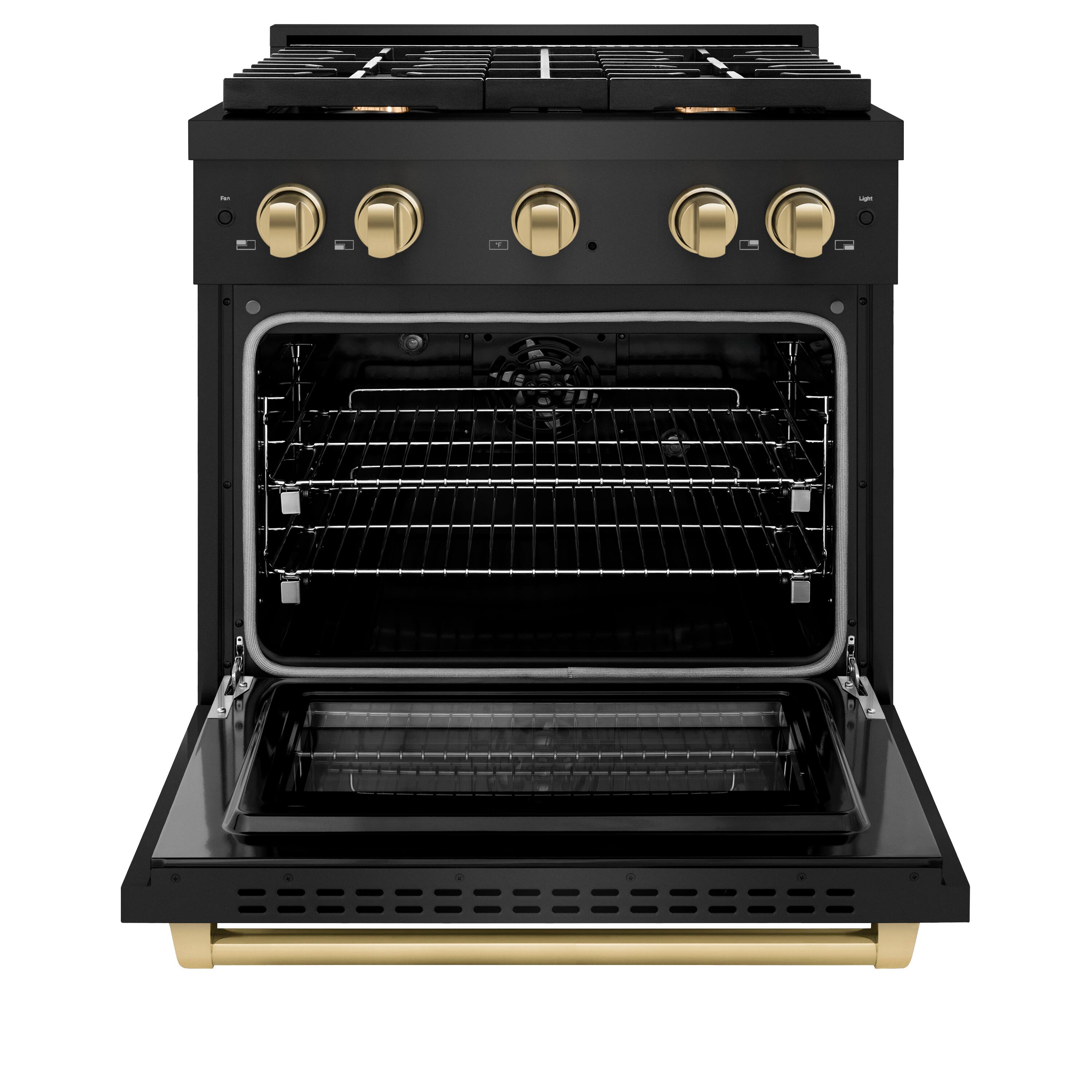 Angle. ZLINE - ZLINE Autograph 30" Paramount Dual Fuel Black Stainless Range w/ Bronze Accents (SDRBZ-30-CB) - Black Stainless Steel.