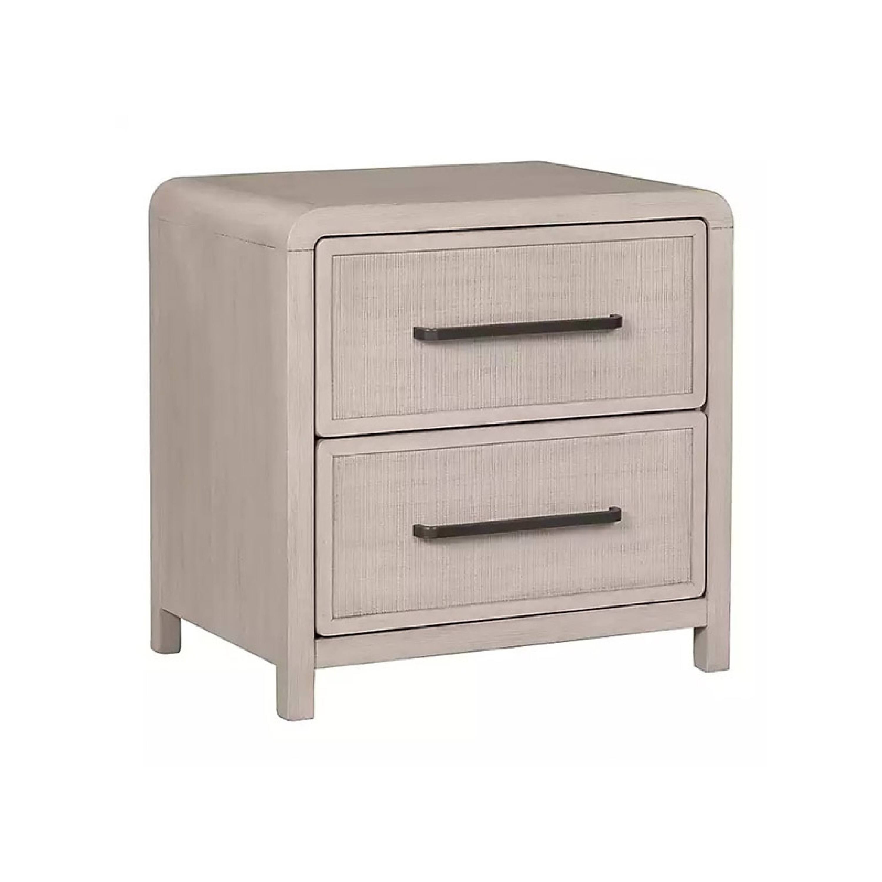Front. Manhattan Lane - Giva Nightstand, 2 Drawers, USB A-C, Finish, 24 Inch - Natural Oak Beige Brown.