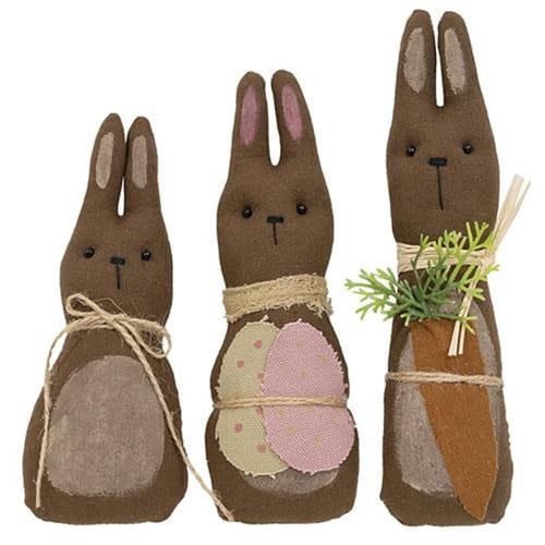 BreeBe - 3/Set Primitive Chocolate Bunny Family - Brown