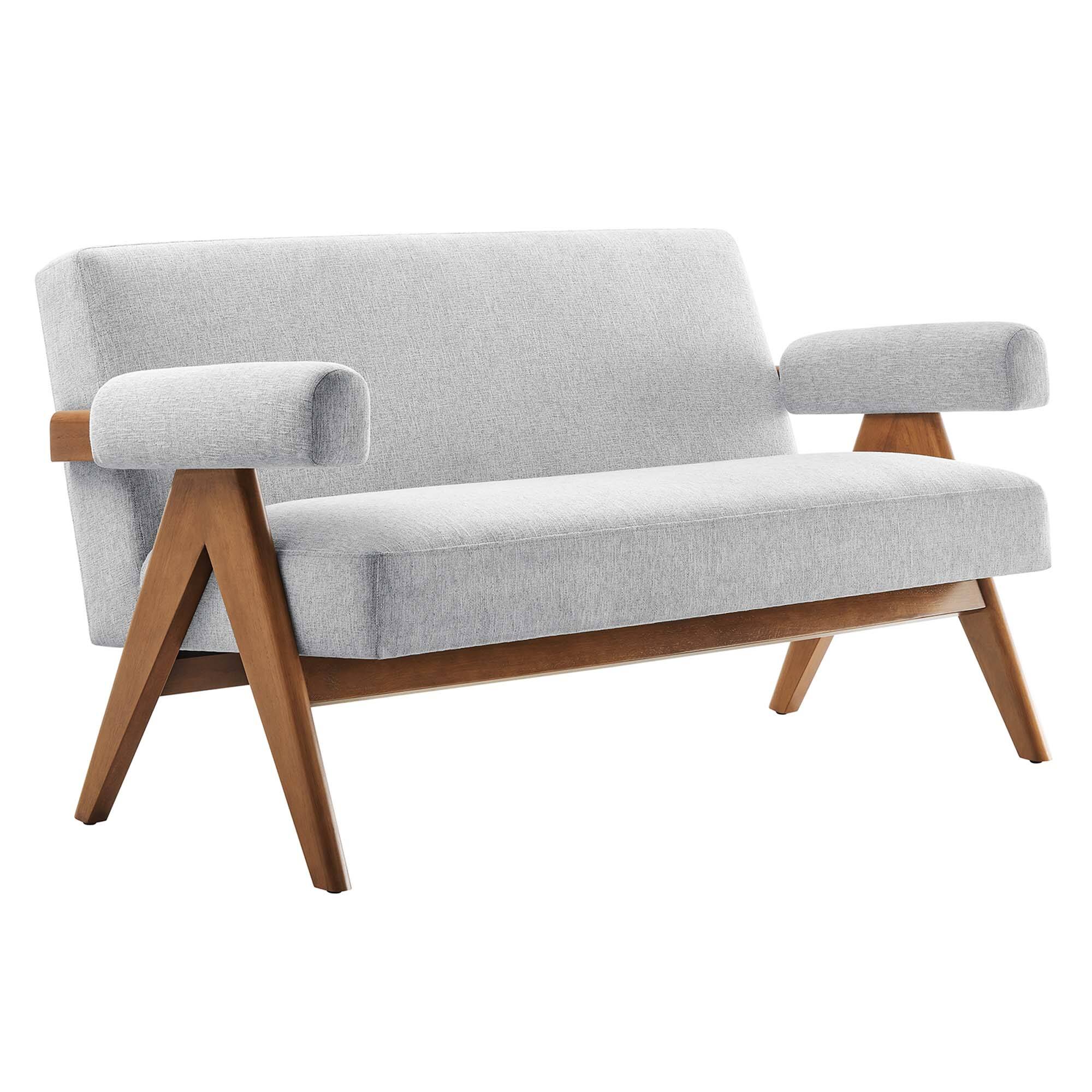 Angle. Modway - Lyra Fabric Loveseat by Modway - Light Gray Fabric.