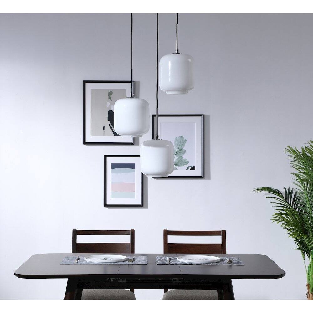 Angle. Living District - Collier 3 Light Chrome And Frosted White Glass Pendant - Chrome And Frosted White Glass.