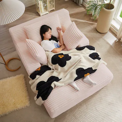 Front. Aukfa - Corduroy Sleeper Sofa & Lounge Chair - No Assembly, Deep Seat, Armrests, 2 Pillows | Upholstered Chaise, Indoor Comfort - Pink.