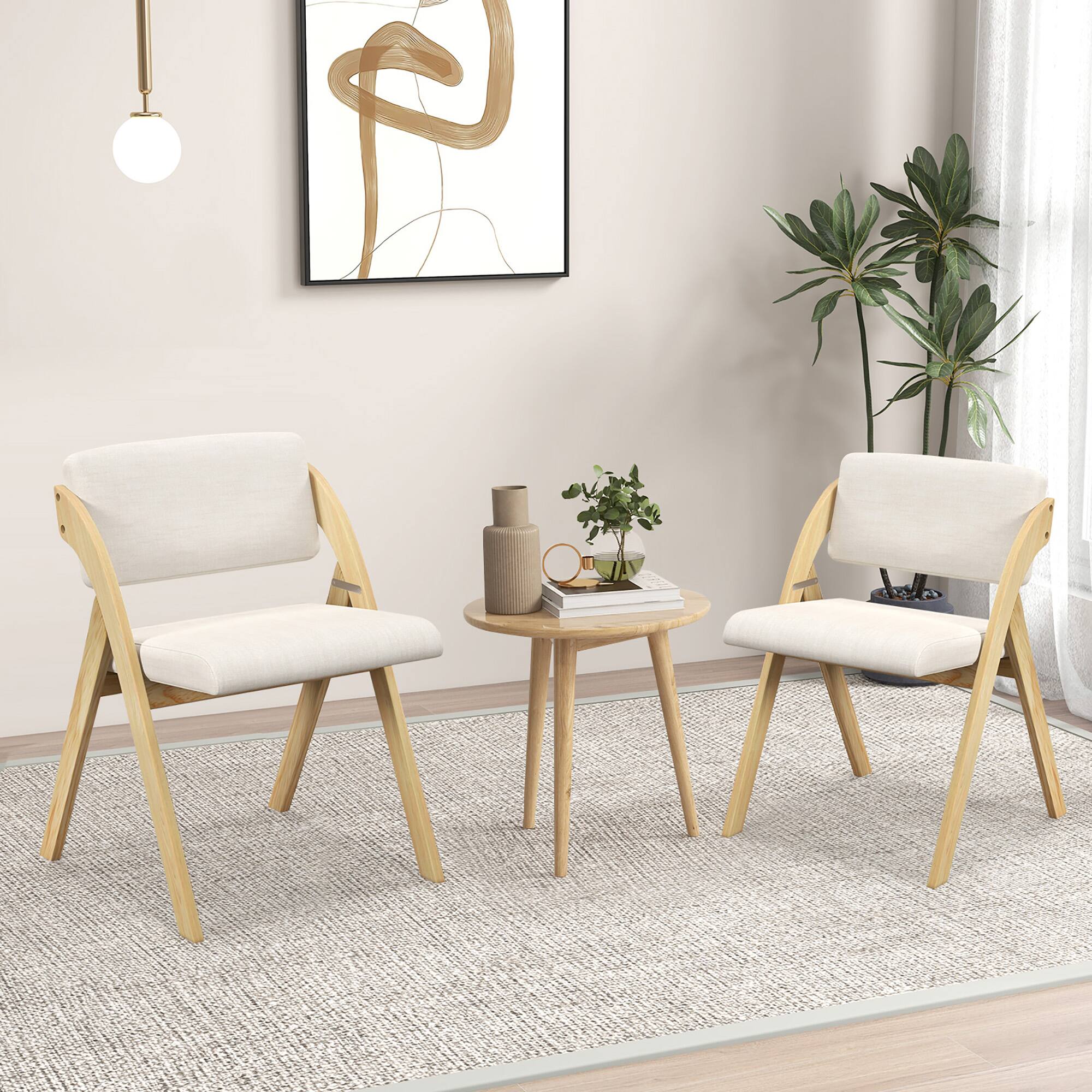 Alt View 7. Gymax - Gymax Set of 4 Dining Chairs Folding Kitchen Chair w/ Rubber Wood Legs Padded Seat Natural & Beige - Natural & Beige.