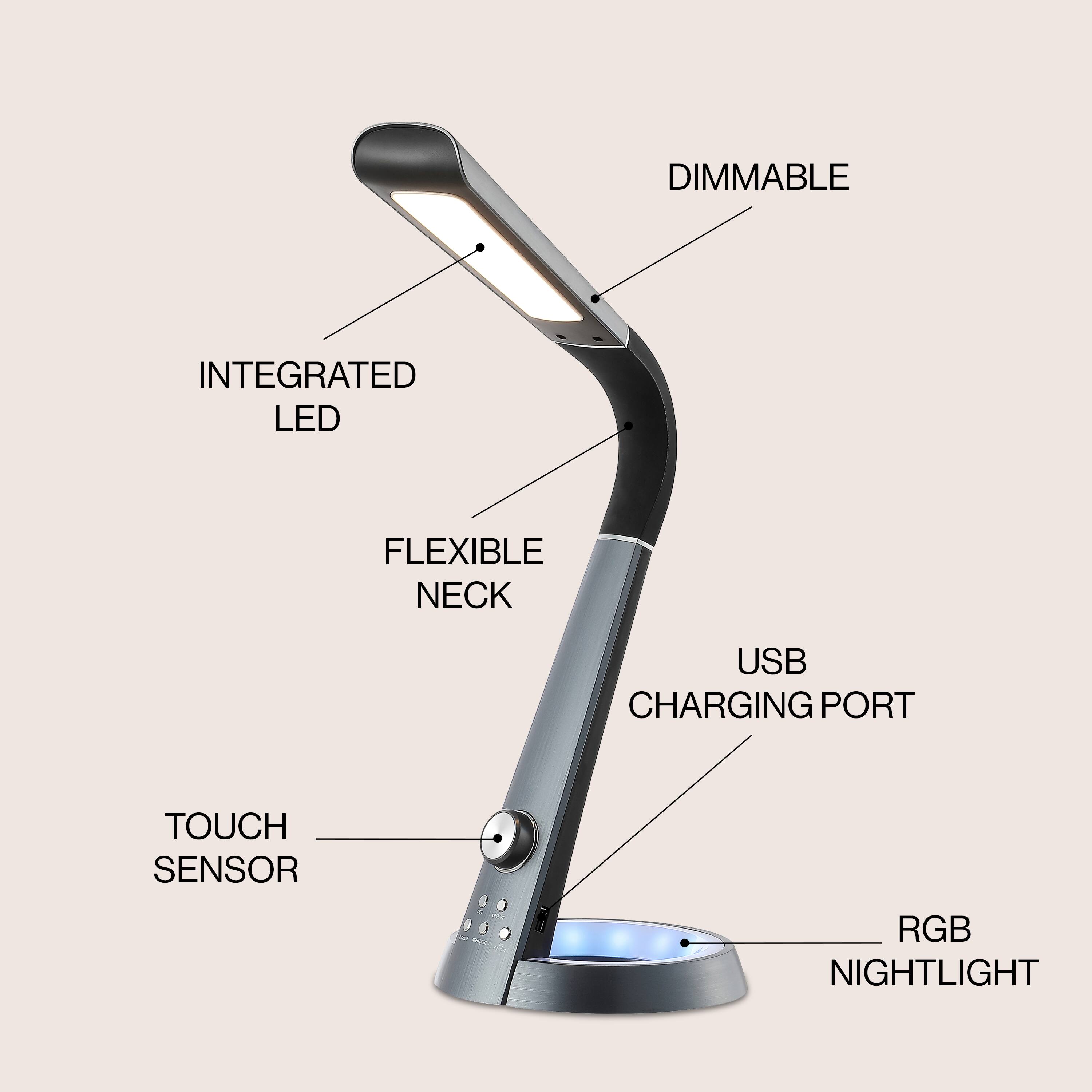 DIMMABLE INTEGRATED LED FLEXIBLE NECK USB CHARGING PORT TOUCH SENSOR RGB NIGHTLIGHT