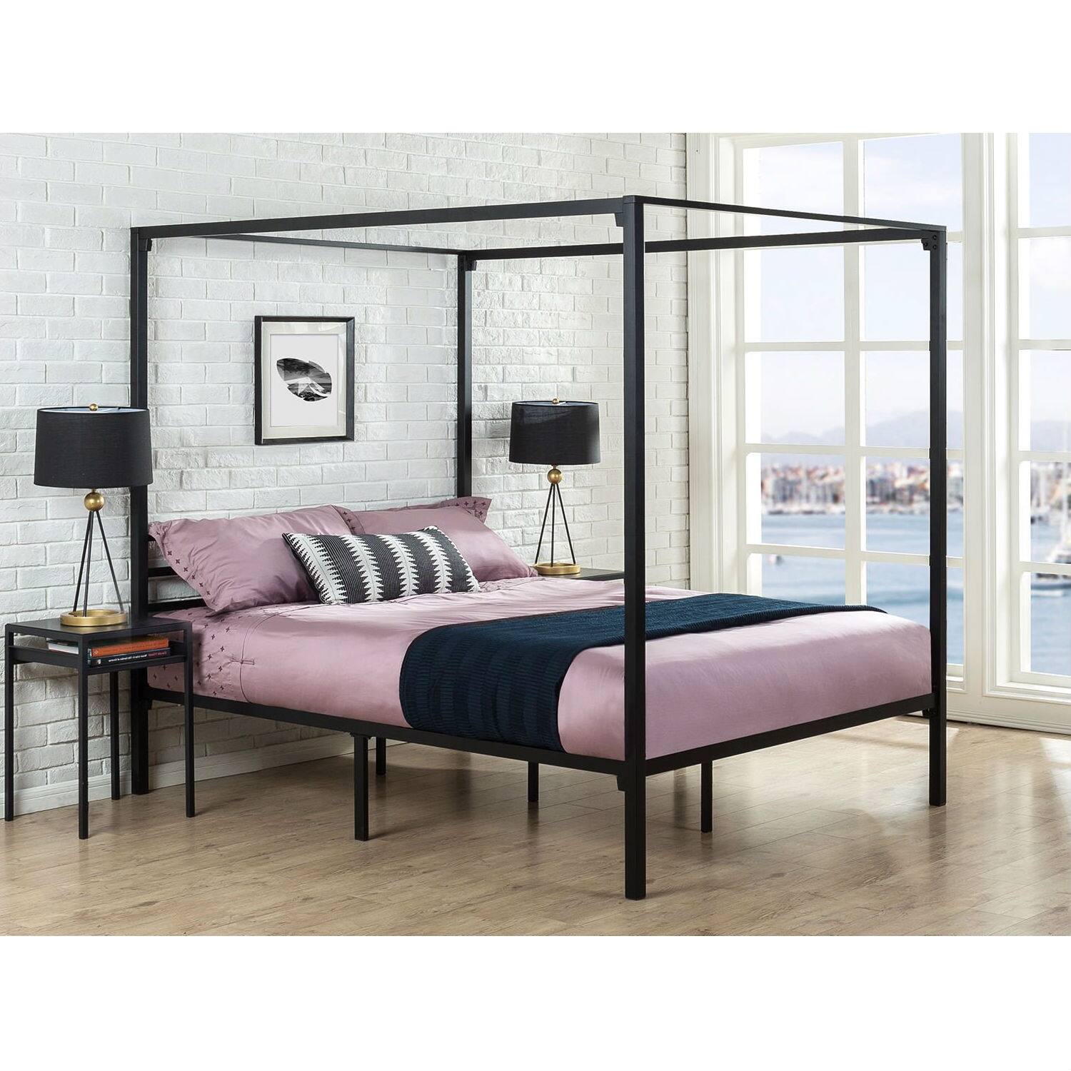 Angle. Hivvago - Hivvago Full size Modern Metal Canopy Bed Frame - Black.