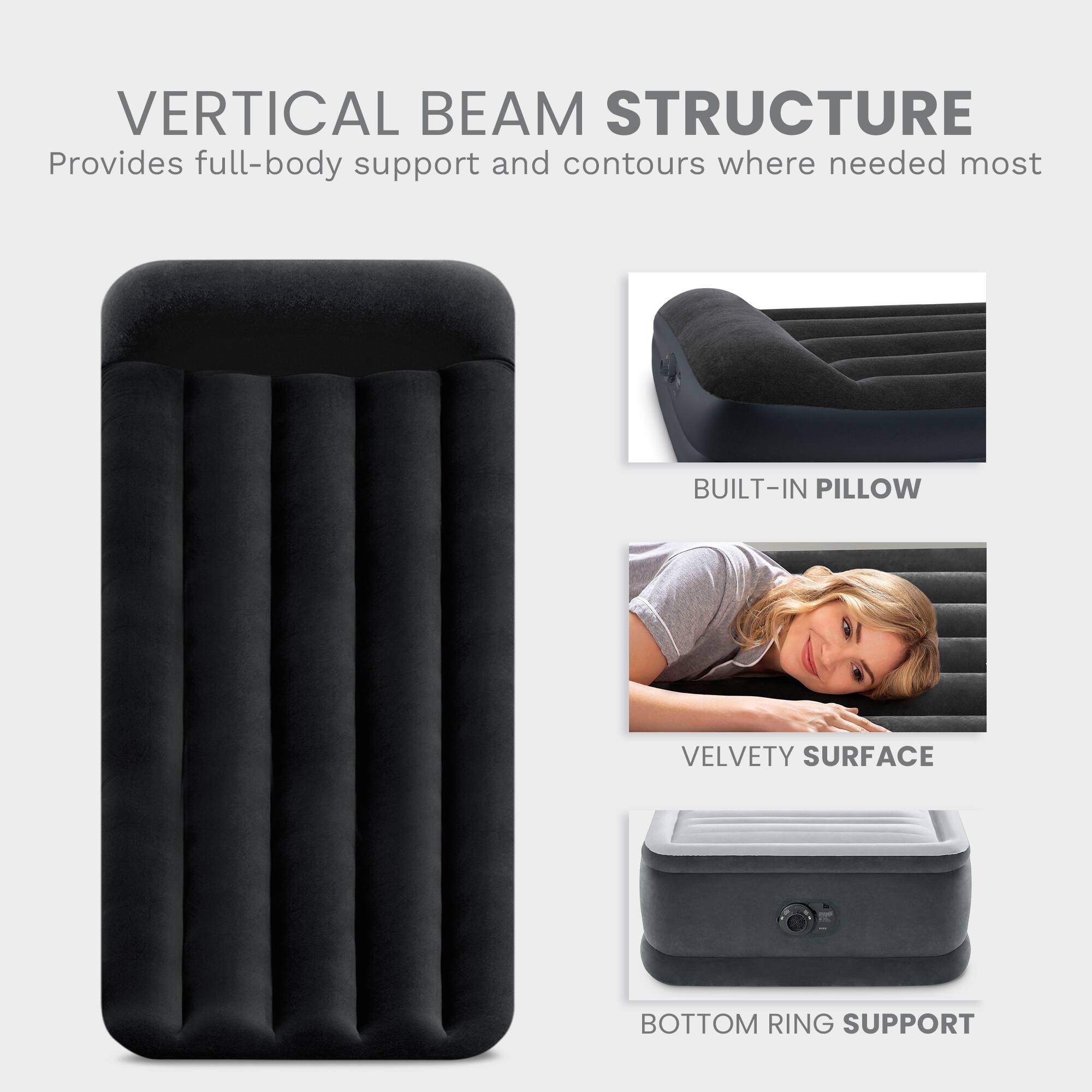 VERTICAL BEAM STRUCTURE  
Provides full-body support and contours where needed most  

BUILT-IN PILLOW  

VELVETY SURFACE  

BOTTOM RING SUPPORT